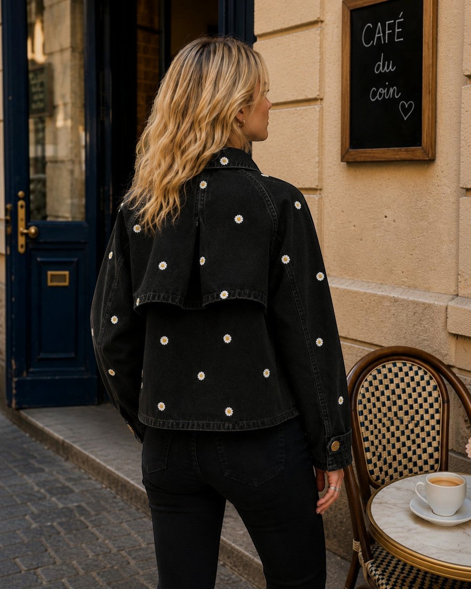 Veste en denim - Broderies fleurs