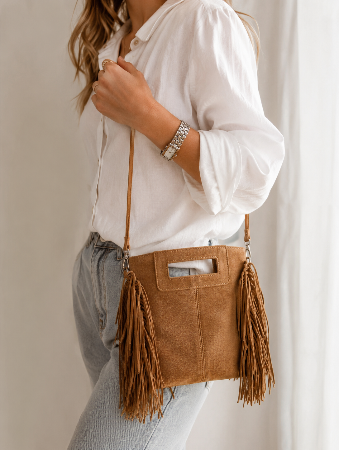 Sac en cuir suédé à franges