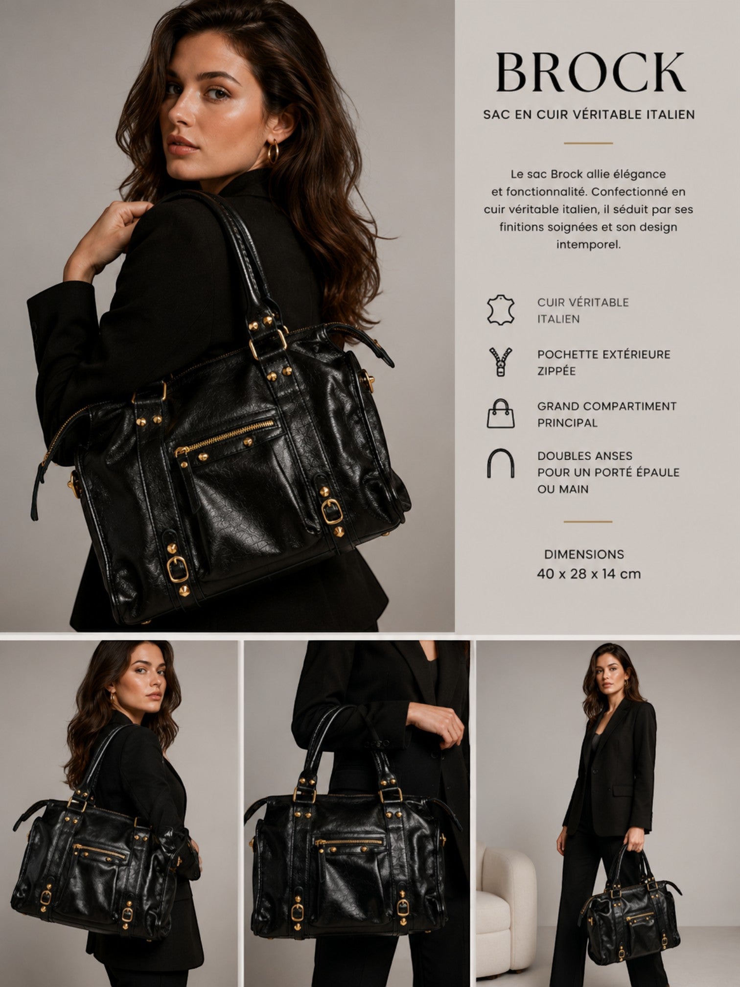 Sac Cuir Véritable Italien Irisé Format A4 BROCK