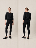 Modèle portant le legging taille haute épais noir BROCK, vue de face et de dos, idéal pour l'automne et l'hiver.