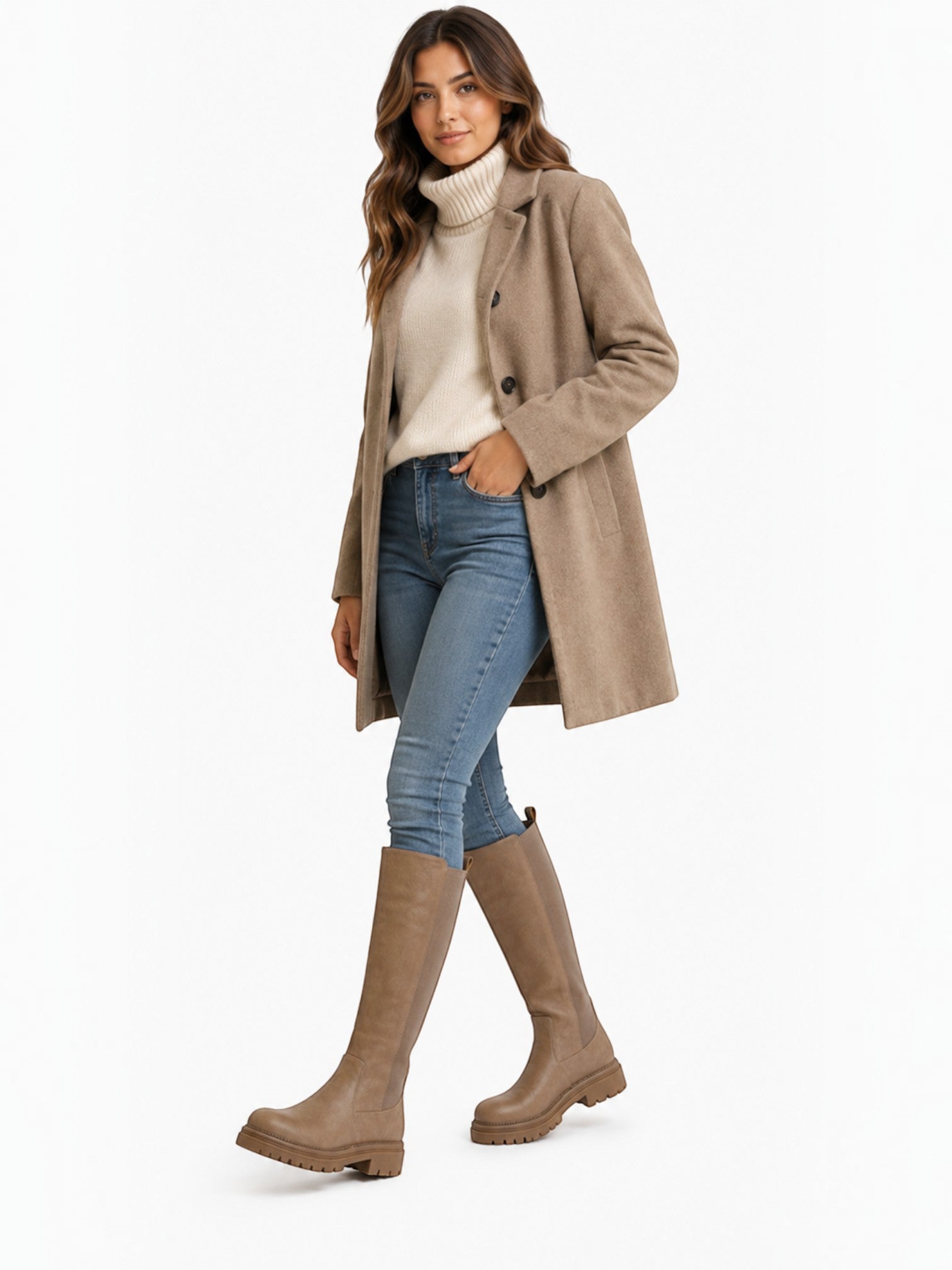 Bottes Hautes Plateforme Crantée PU Aspect Cuir Zip Latéral – LADY GLORY