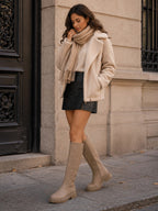 Bottes Hautes Plateforme Crantée PU Aspect Cuir Zip Latéral – LADY GLORY