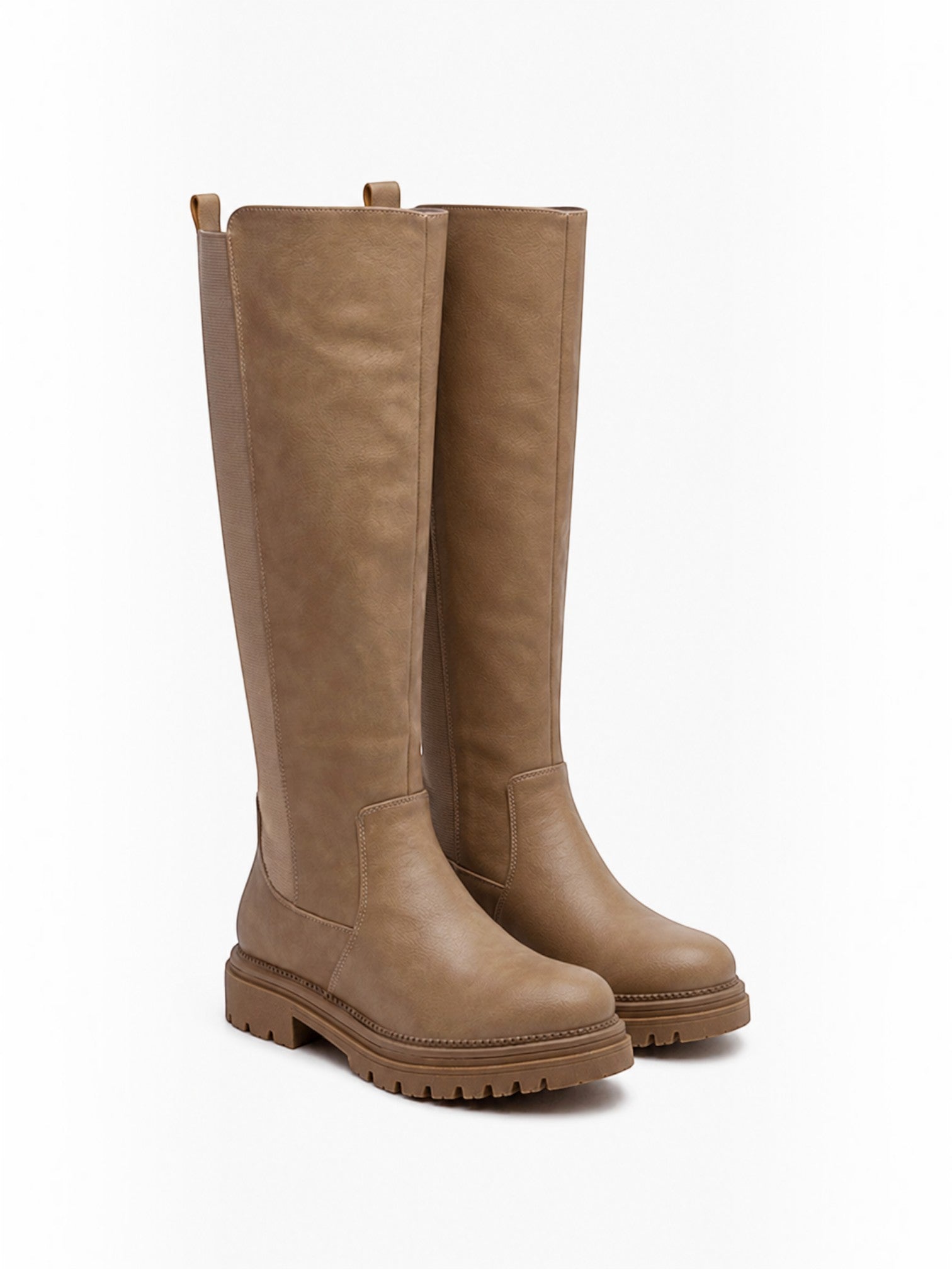 Bottes Hautes Plateforme Crantée PU Aspect Cuir Zip Latéral – LADY GLORY