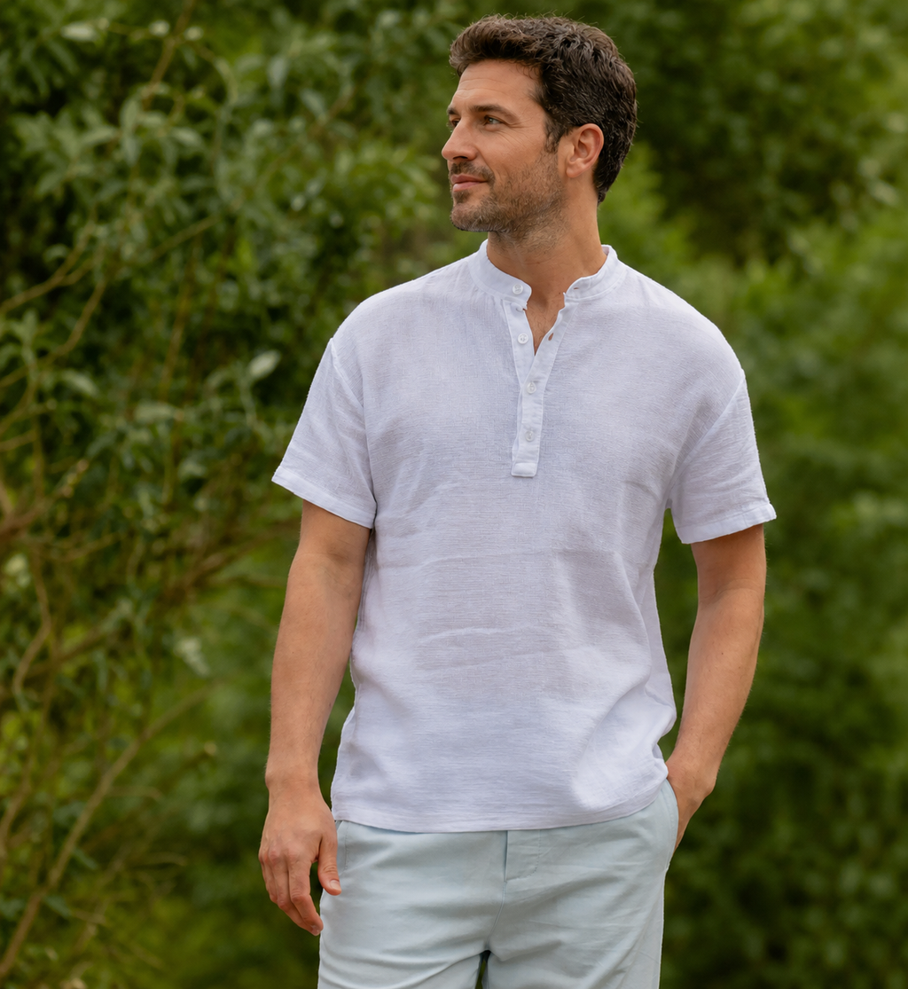T-shirt coton col à boutons blanc Frilivin