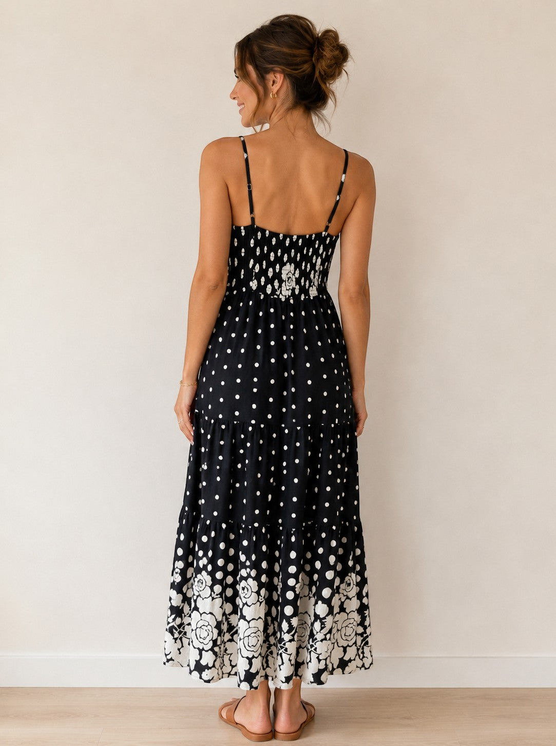 Robe Petit Pois Élastique Fine Bretelle Réglable