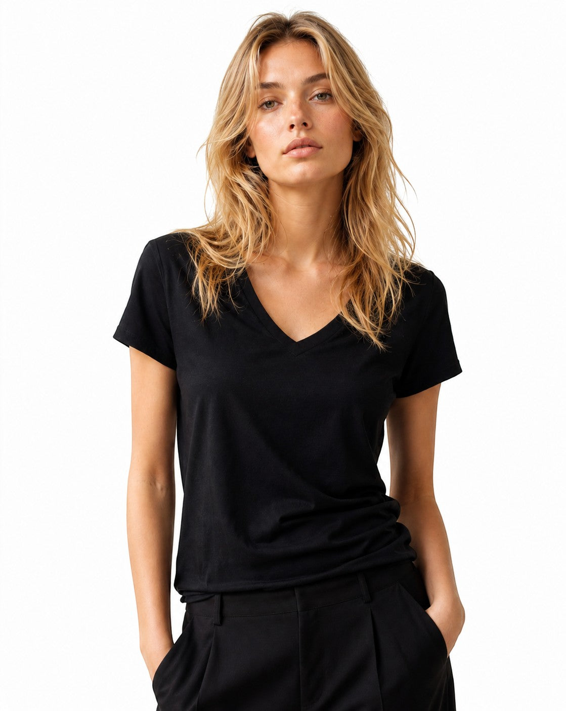 T-shirt manche courte simple coton col V
