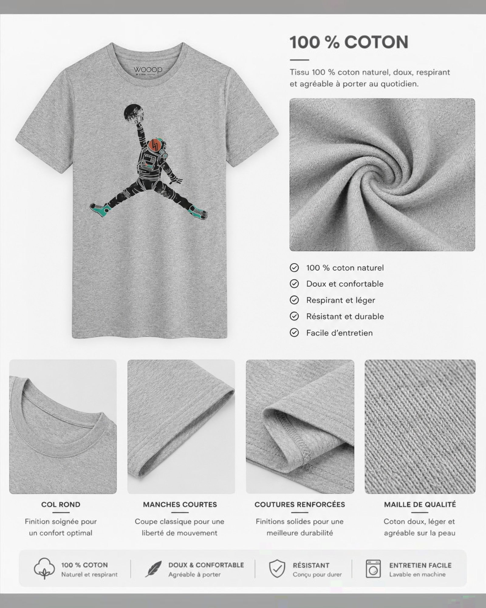 T-shirt Gris Chiné Homme Space Dunk WOOOP