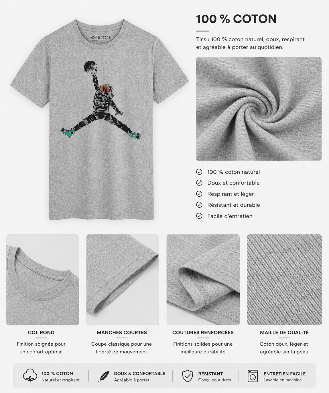 T-shirt Gris Chiné Homme Space Dunk WOOOP