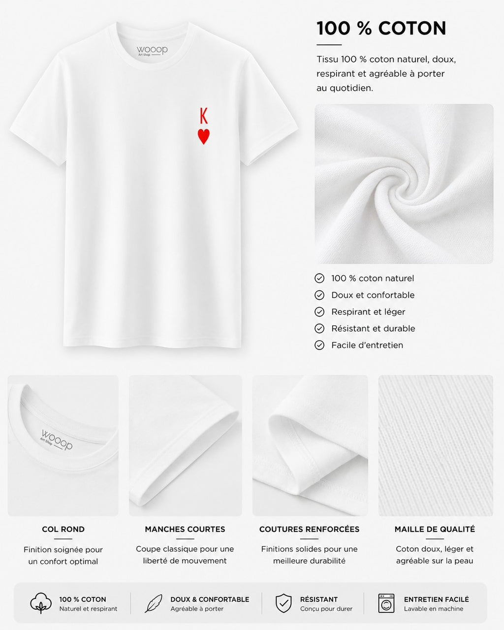 T-shirt Blanc Homme King WOOOP