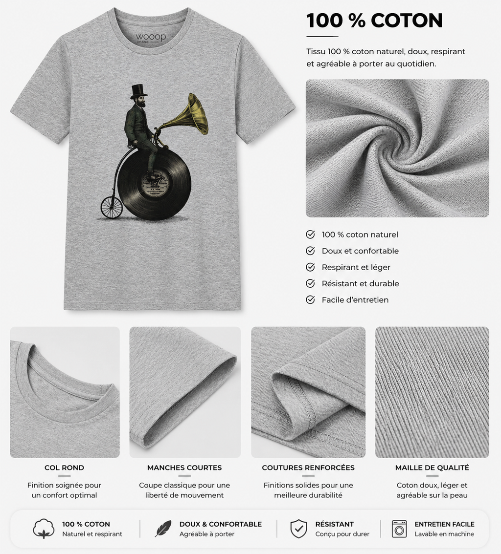 T-shirt Gris Chiné Homme Music Man WOOOP
