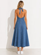 Robe midi dos nu denim COPPEROSE
