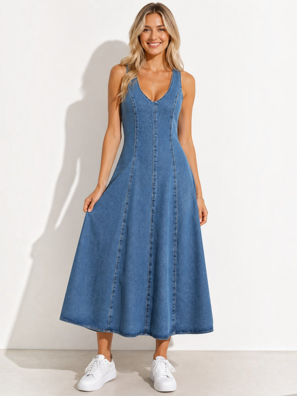 Robe midi dos nu denim COPPEROSE