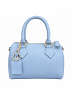 BROCK LOUISA LEE light blue grained leather bowling bag with gold hardware and matching key fob