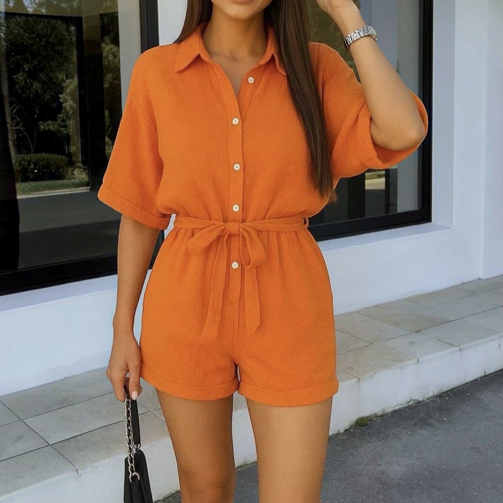 Combinaison Short Gaze de Coton Ceinture ESTEE BROWN
