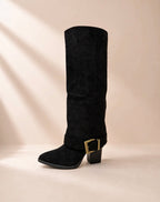 Bottes hautes en velours à boucle et talon large STEPHAN PARIS