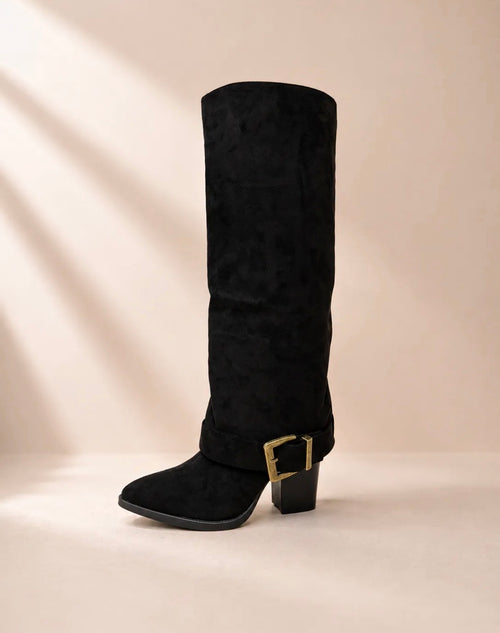 Bottes hautes en velours à boucle et talon large STEPHAN PARIS