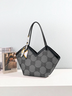 Sac à main BROCK GALLANTRY noir à motif monogramme avec anses et foulard décoratif, style élégant en polyuréthane.