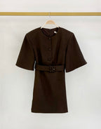 Robe courte ceinturée à épaulettes et manches courtes FRIME