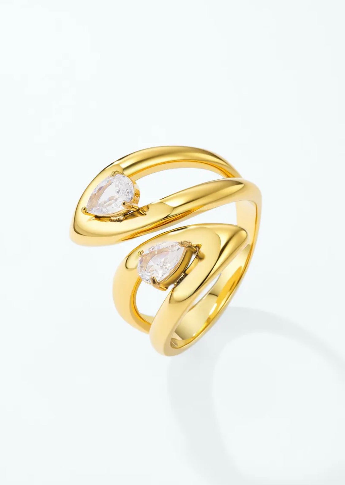 Bague ouverte dorée à doubles gouttes ÉLINE L’ATELIER