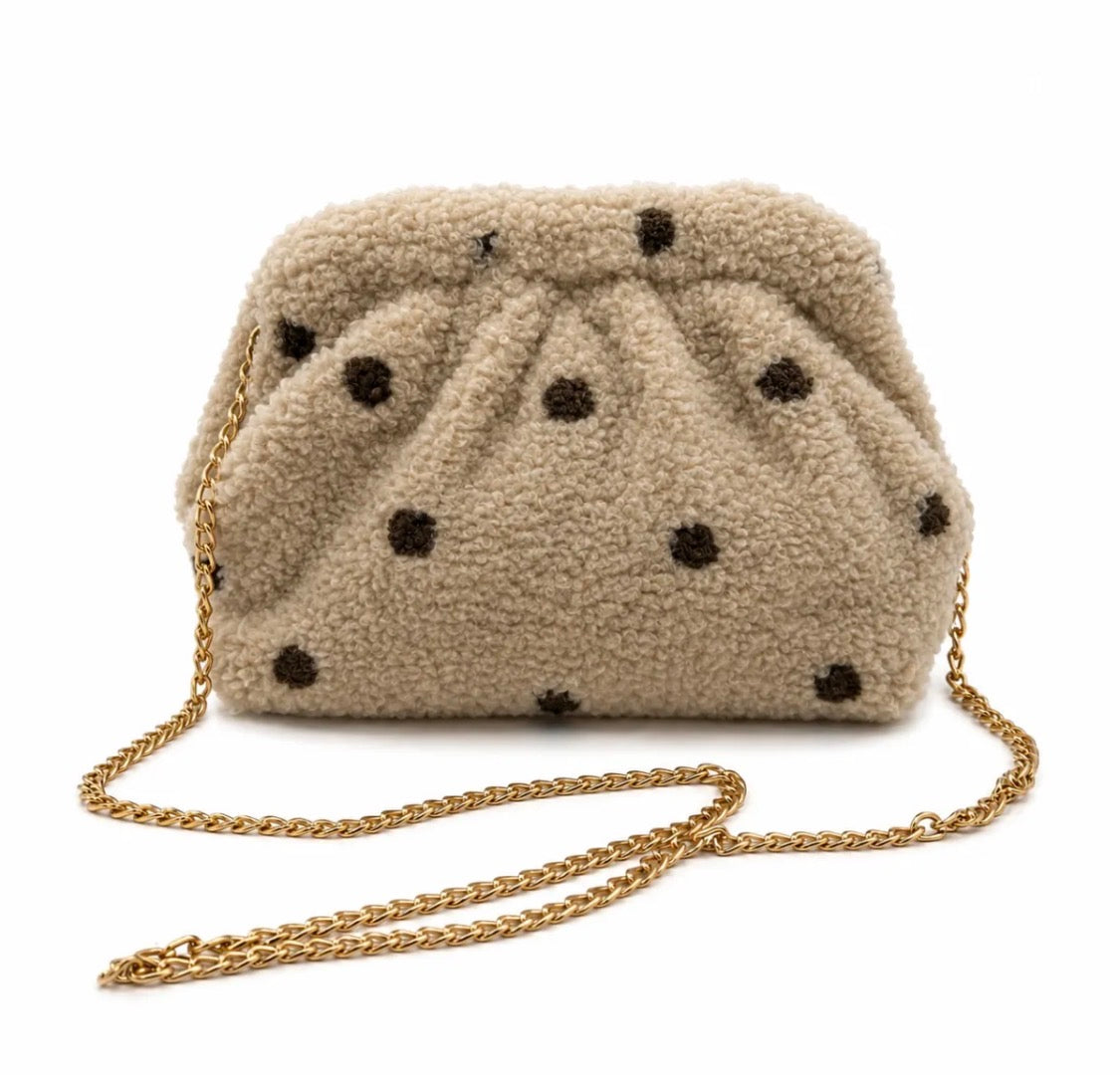 Pochette moumoute pois chaîne dorée GALLANTRY