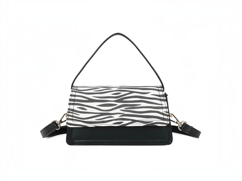 Sac à main BROCK GALLANTRY noir et blanc à motif zébré avec bandoulière amovible en polyuréthane