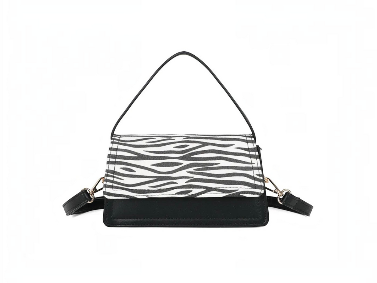 Sac à main BROCK GALLANTRY noir et blanc à motif zébré avec bandoulière amovible en polyuréthane