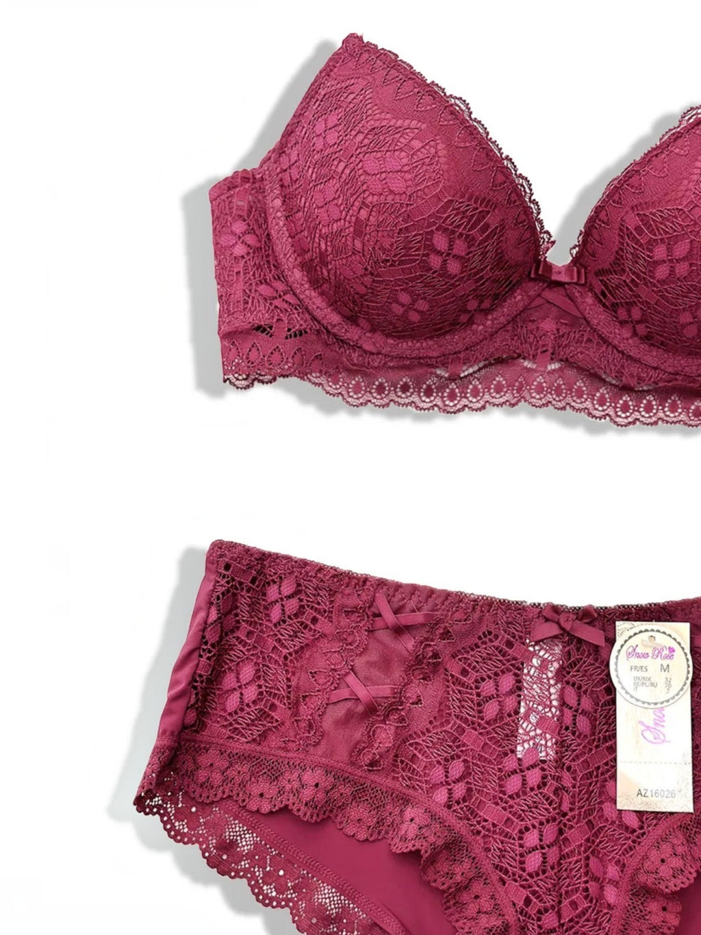 Ensemble lingerie BROCK BELLE COM'ELLE bonnet C en dentelle bordeaux avec soutien-gorge et culotte assortie