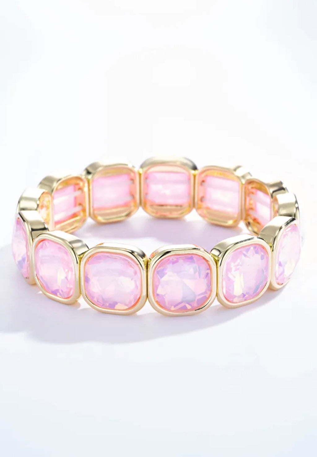 Bracelet élastique cristaux irisés multicolores monture dorée