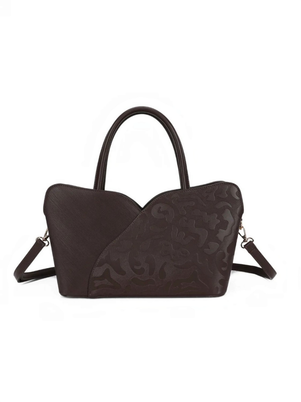 Sac à main BROCK GALLANTRY marron structuré avec motifs ton sur ton, anses et bandoulière amovible en polyuréthane