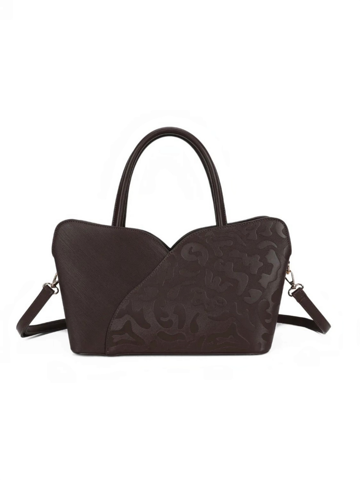 Sac à main BROCK GALLANTRY marron structuré avec motifs ton sur ton, anses et bandoulière amovible en polyuréthane
