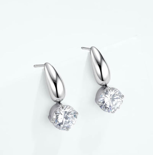 Boucles d’oreilles goutte argentée et zircon ÉLINE L’ATELIER