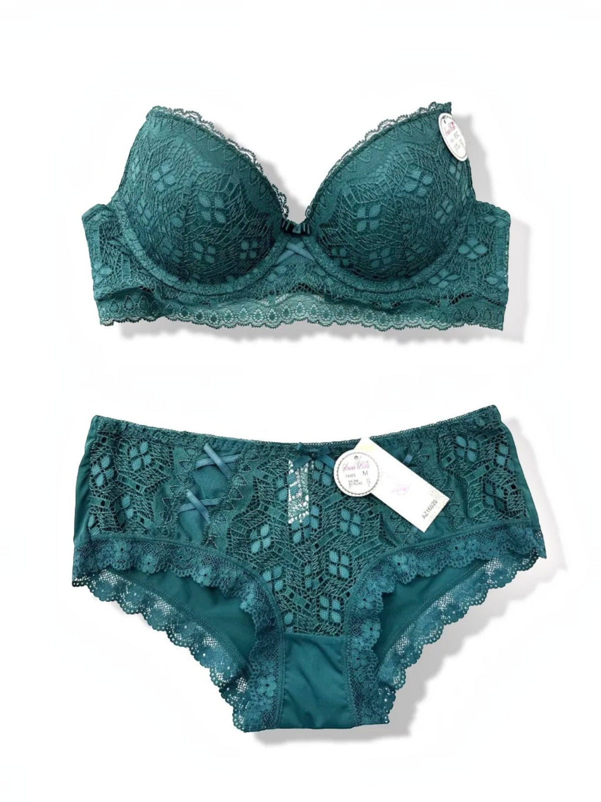 Ensemble lingerie BROCK BELLE COM'ELLE vert émeraude en dentelle avec soutien-gorge bonnet C et culotte assortie