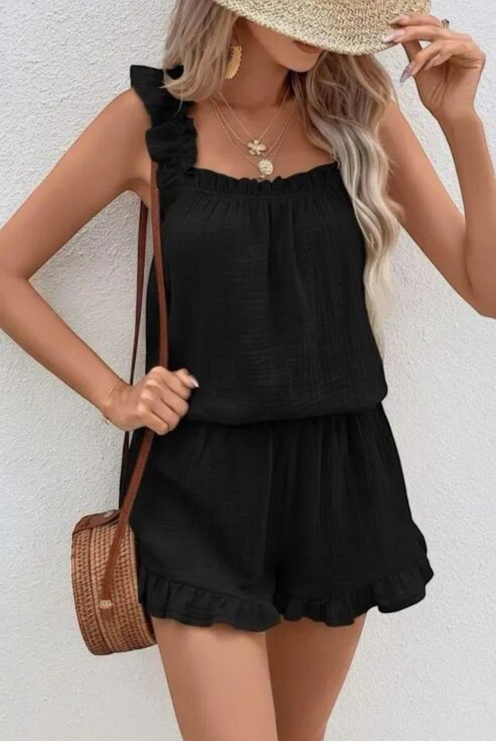 Ensemble Gaze de Coton à Volants Top et Short ISSYMA