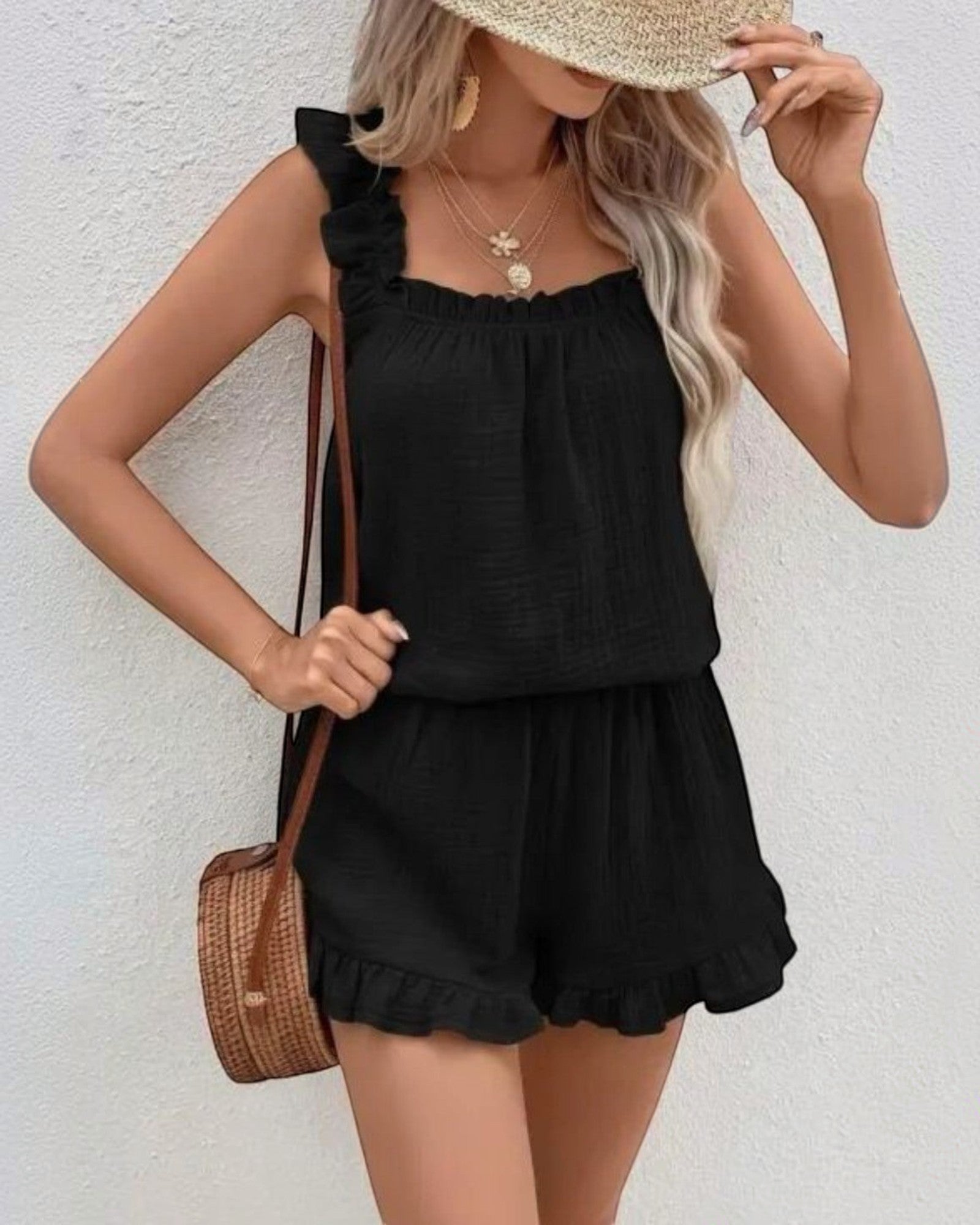 Ensemble Gaze de Coton à Volants Top et Short ISSYMA