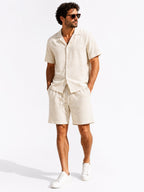 Ensemble chemise short décontracté beige marron — Frilivin