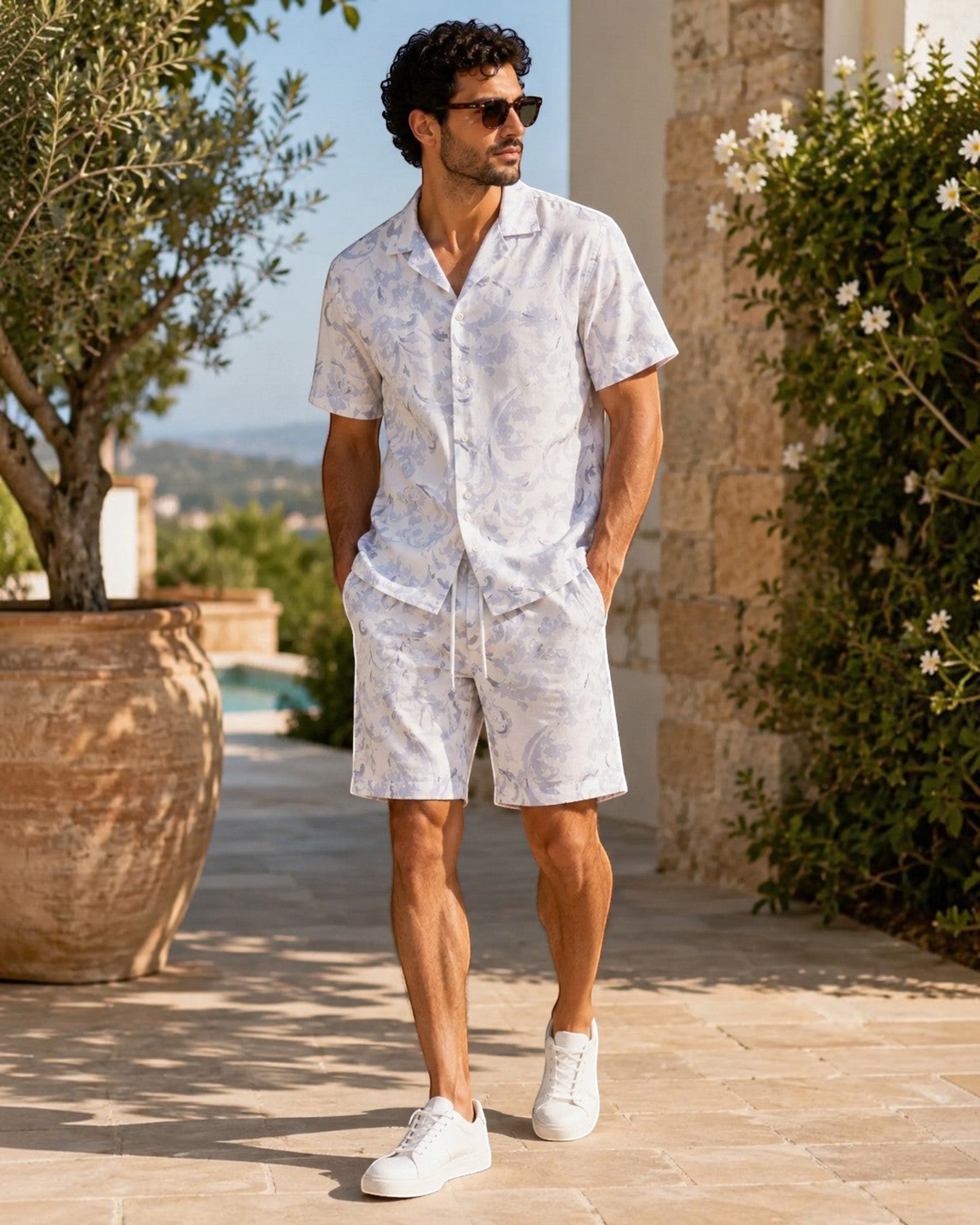 Ensemble chemise short à motif fleuri — Frilivin
