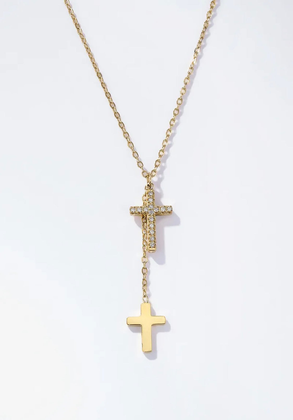 Collier Y double croix doré Éline l’atelier