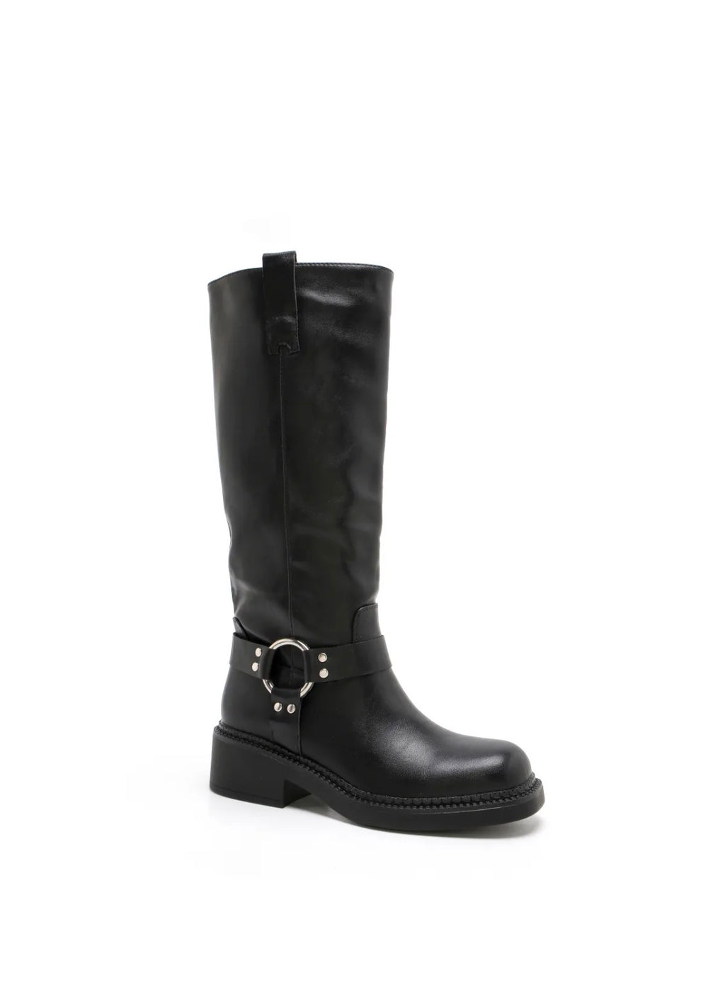 Bottes hautes noires style biker à anneau STEPHAN PARIS