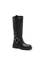 Bottes hautes noires style biker à anneau STEPHAN PARIS