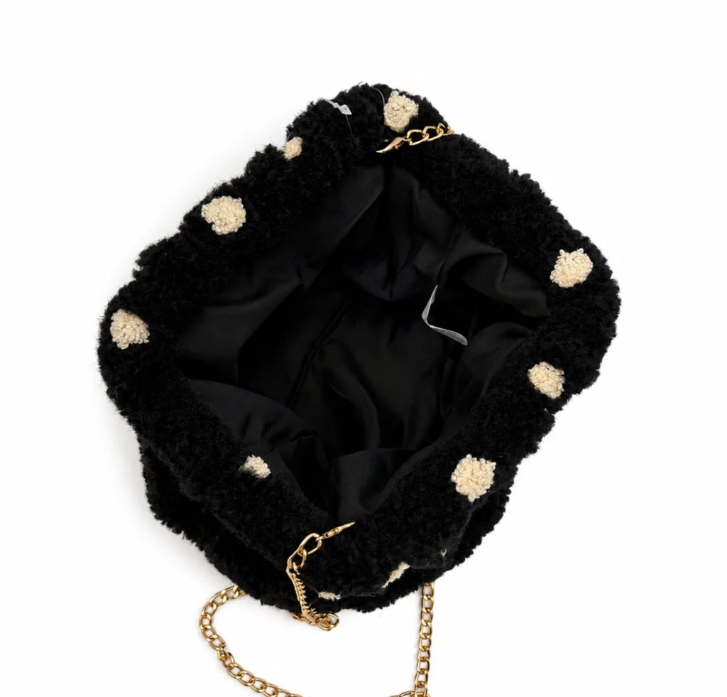 Pochette moumoute pois chaîne dorée GALLANTRY