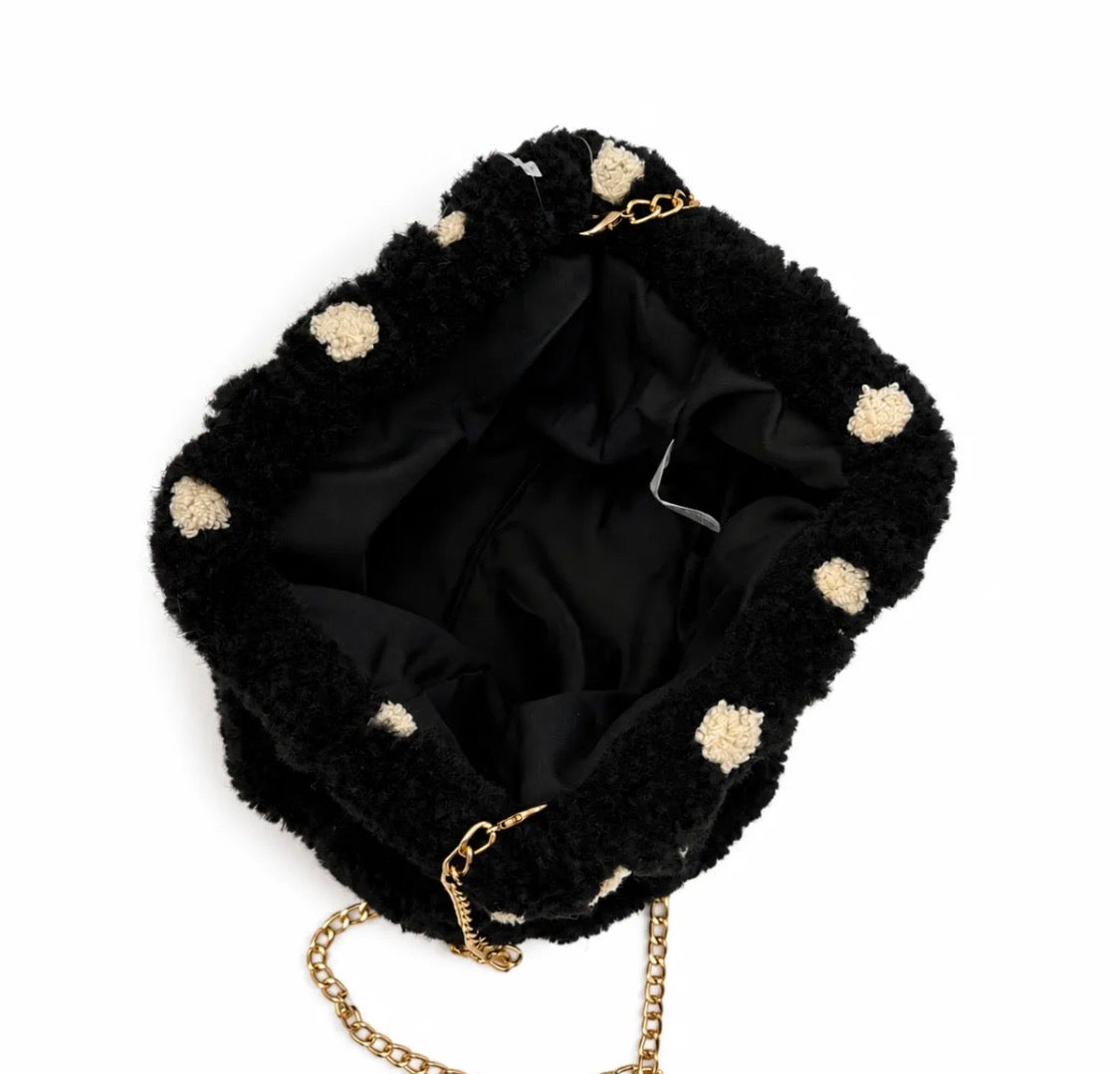 Pochette moumoute pois chaîne dorée GALLANTRY