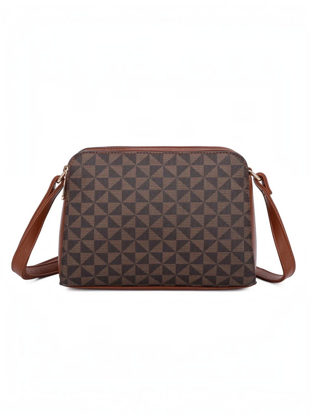 Sac bandoulière BROCK GALLANTRY marron en cuir PU avec motif géométrique losanges et finitions dorées