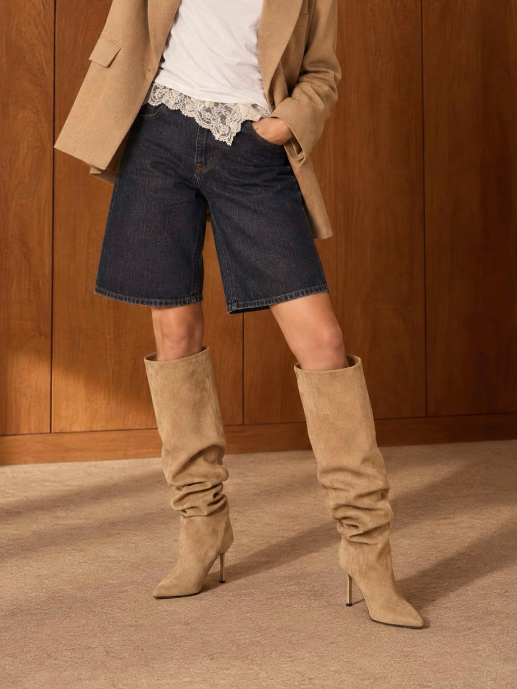 Bottes à talon fin et tige plissée STEPHAN PARIS