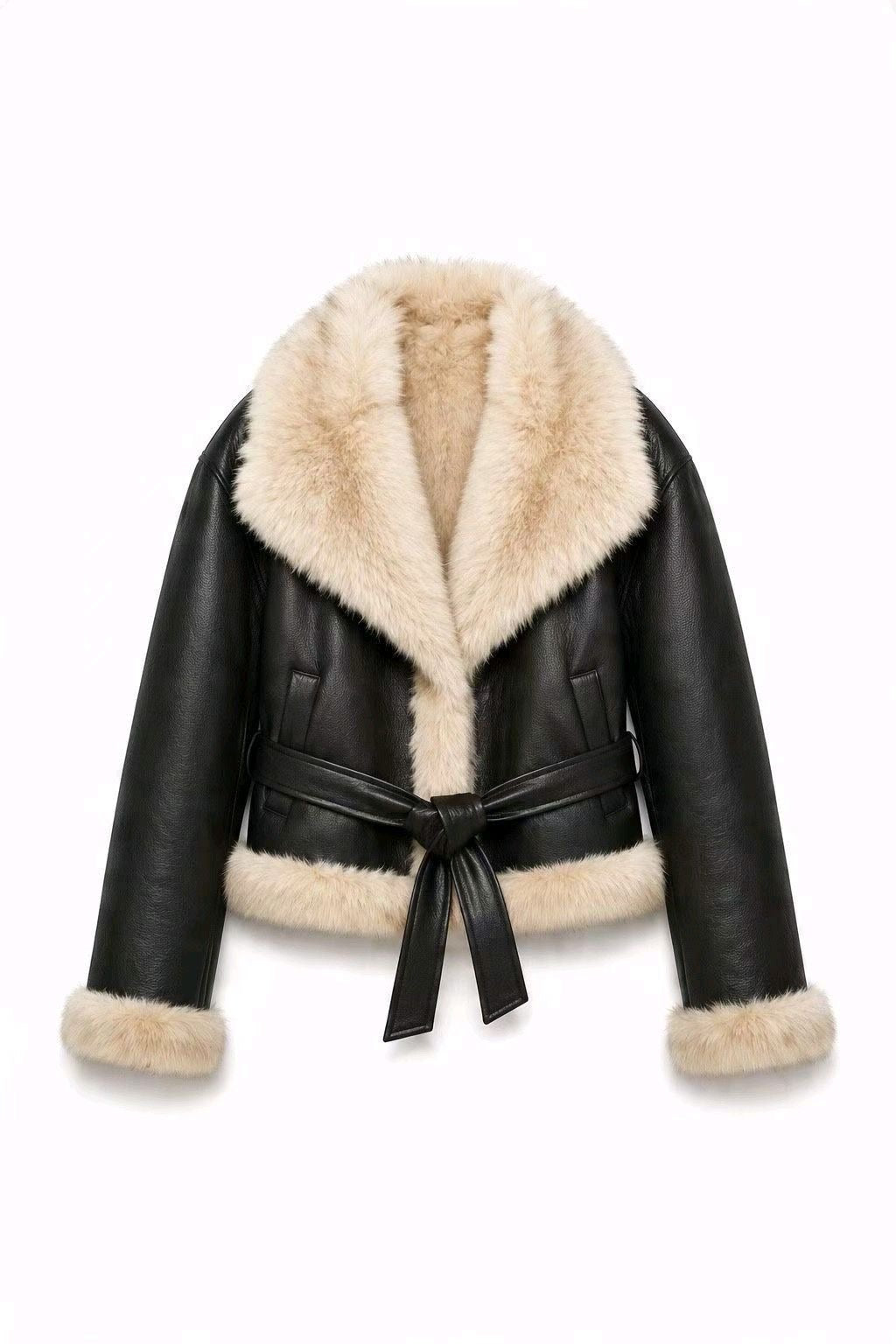 Manteau court femme en simili cuir ceinturé GALLANTRY