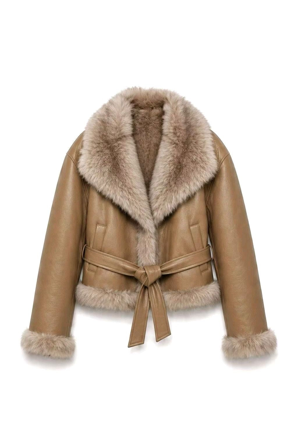 Manteau court femme en simili cuir ceinturé GALLANTRY