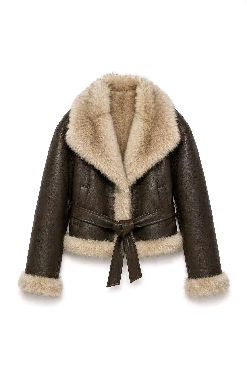 Manteau court femme en simili cuir ceinturé GALLANTRY