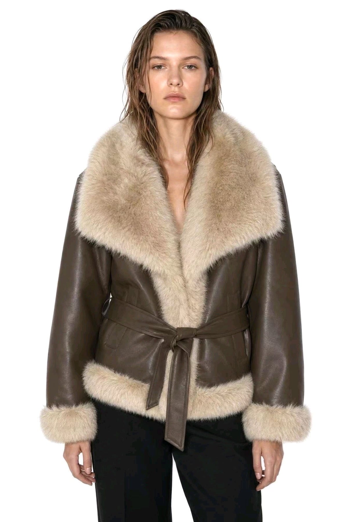 Manteau court femme en simili cuir ceinturé GALLANTRY