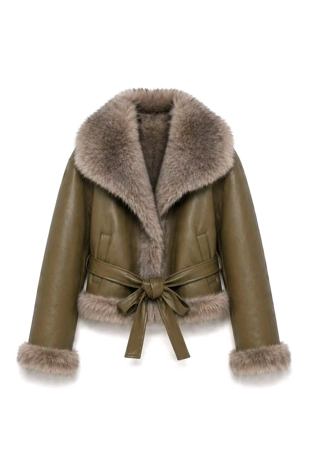 Manteau court femme en simili cuir ceinturé GALLANTRY