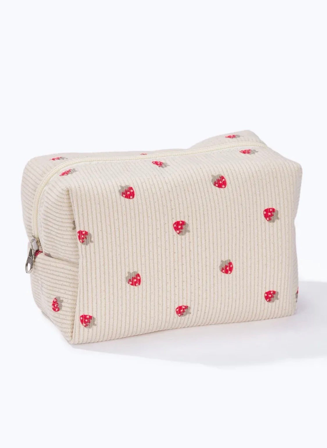 Trousse de maquillage écrue à motifs fraises