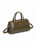 Sac à main BROCK GALLANTRY La Rivance vert olive brillant avec armature métallique dorée et bandoulière amovible